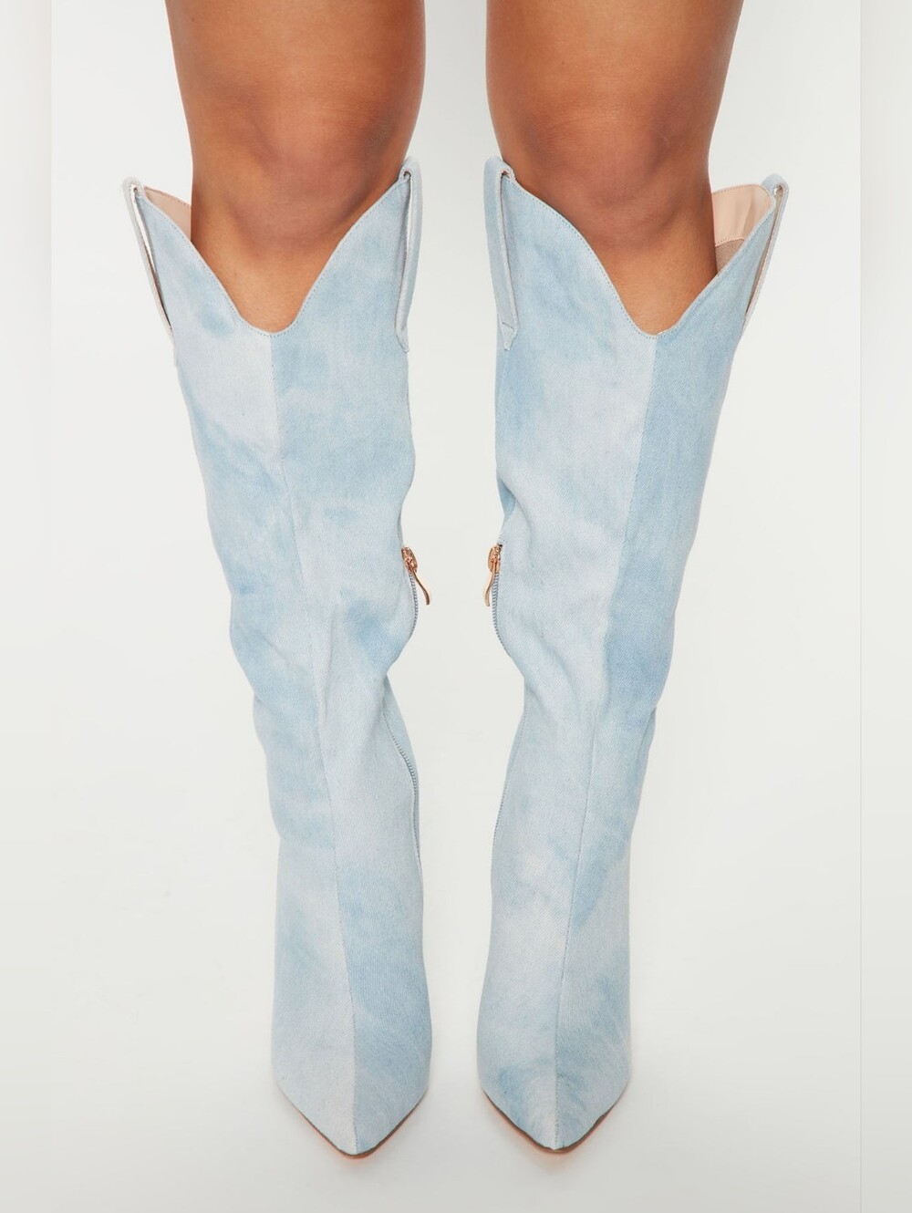 Fashion Nova JAYLA Denim Jean Knee High Pointed Toe Boots SZ10